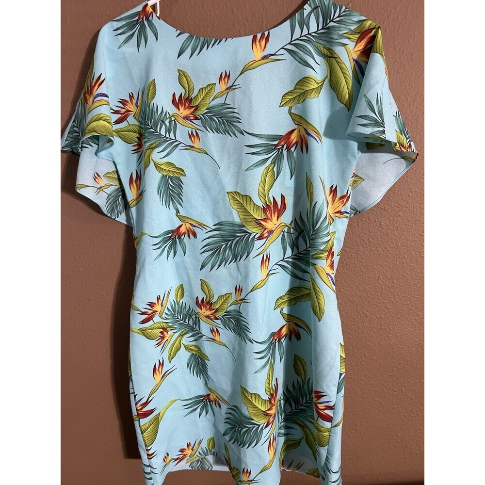 Charming Charlie Women’s Tropical Print  Dress Size S  Flowing Sleeves, See Back